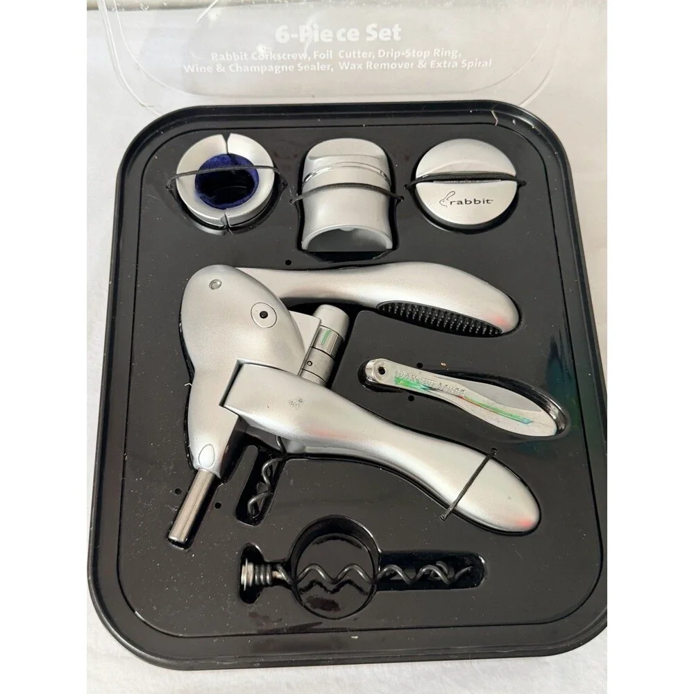 Rabbit Wine Tool Kit 6 Piece Corkscrew Opener Set w/ Case Original